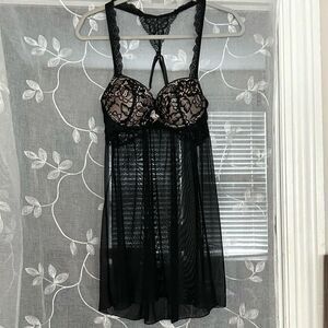 Daisy Fuentes Women’s Size Large Babydoll Lingerie Black Built In Bra Intimates